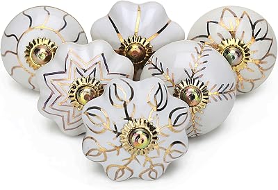 Craft Trade White Gold Ceramic Door Knobs 2.5 Inch Set 6 Includes Screws
