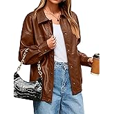 Glamaker Womens Faux Leather Jacket Trendy Outfits Loose Fit Button Down Motorcycle Bomber Jackets Fashion Fall Winter Coat