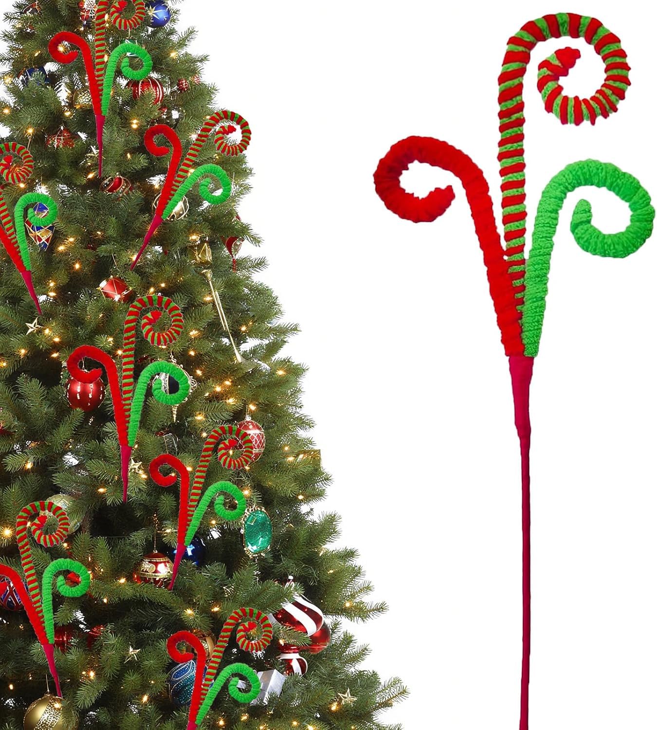 Photo 1 of 12 Pcs Candy Cane Grinchs Christmas Decorations, Limo Green Christmas Tree Picks, 17 Inch Red and Green Christmas Ornaments for Christmas Tree Topper Filler, Big Large Candyland Xmas Decorations
