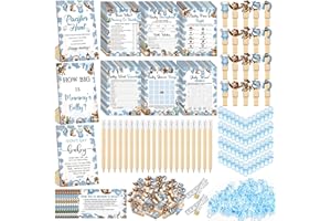 Sherr 476 Pcs Blue Cowboy Baby Shower Games 6 Sets Activities Card Pacifier Hunt Game 50 Pacifier How Big Is Mommy's Belly Sign 50 Guessing Card 2 Measuring Tape Don't Say Baby Sign 50 Clothespin