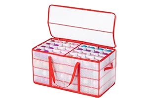 DOVAMY Christmas Ornament Storage Containers with Adjustable Dividers, Plastic Ornament Storage Bin with Lids, Red Xmas Organizer and Decoration Storage for 128 Holiday Ornaments, Semi Transparent