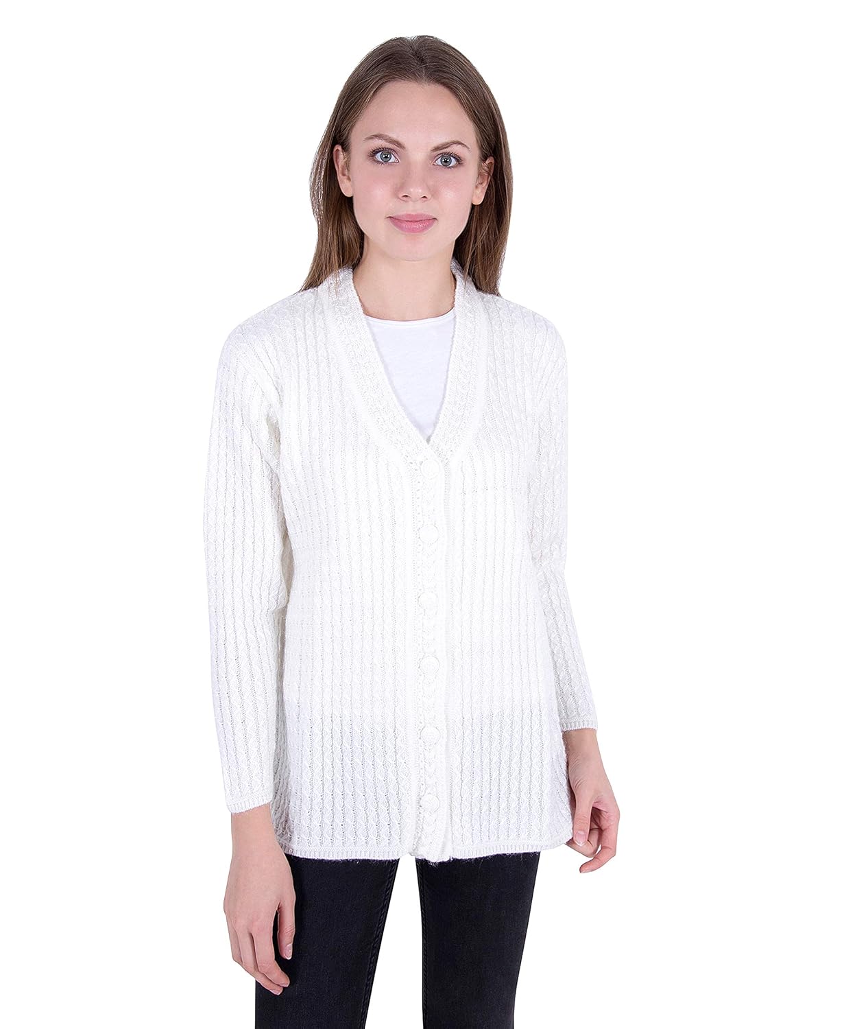 zoravie women's woolen cardigan white
