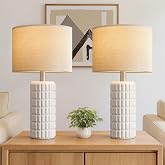 Seealle 23" Modern Ceramic Table Lamps Set of 2, Lamps for Bedroom, White | Lamps for Living Room, Bedroom, Bedside, Night St
