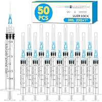 50 Pack 3ml Syringes with Needle-23Ga 1 Inch Needle with Luer Lock, Individually Sealed Packaging
