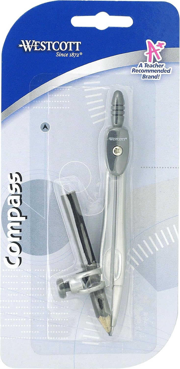 Westcott Metal Compass with Wooden Pencil : Geometry Compasses : Office Products