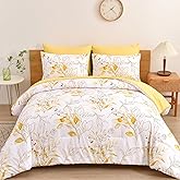 WONGS BEDDING Yellow Botanical Comforter Set Queen, 7 Pieces Floral Bed in a Bag Gloden Leaves Bedding Set Soft Microfiber Queen(1 Comforter,2 Pillowcase,2 Pillow Shams,1 Flat Sheet,1 Fitted Sheet)