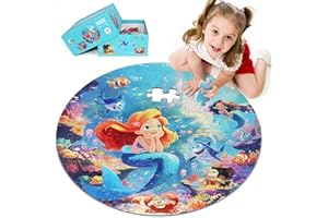 DIGOBAY Floor Puzzles for Kids Ages 3-5, 70 Pieces Mermaid Jigsaw Puzzle for Toddler Girls Ages 3 4 5 6 7 8 Year Old, Large Round Underwater Princess Puzzle Educational Learning Toys Birthday Gift
