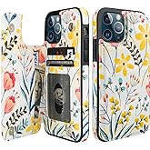 HAOPINSH for iPhone 12/12 Pro Wallet Case with Card Holder, Floral Flower Pattern Back Flip Folio PU Leather Kickstand Card Slots Case for Women Girls, Double Magnetic Clasp Shockproof Cover 6.1"