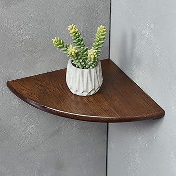 Amazon Com Corner Shelf Oak Wood Floating Shelf Display Shelf Round Edge Wall Mount Small Corner Nightstand Display Rack Shelving Unit Bedroom Kitchen Bathroom Living Room 40cm 15 75inch Furniture Decor