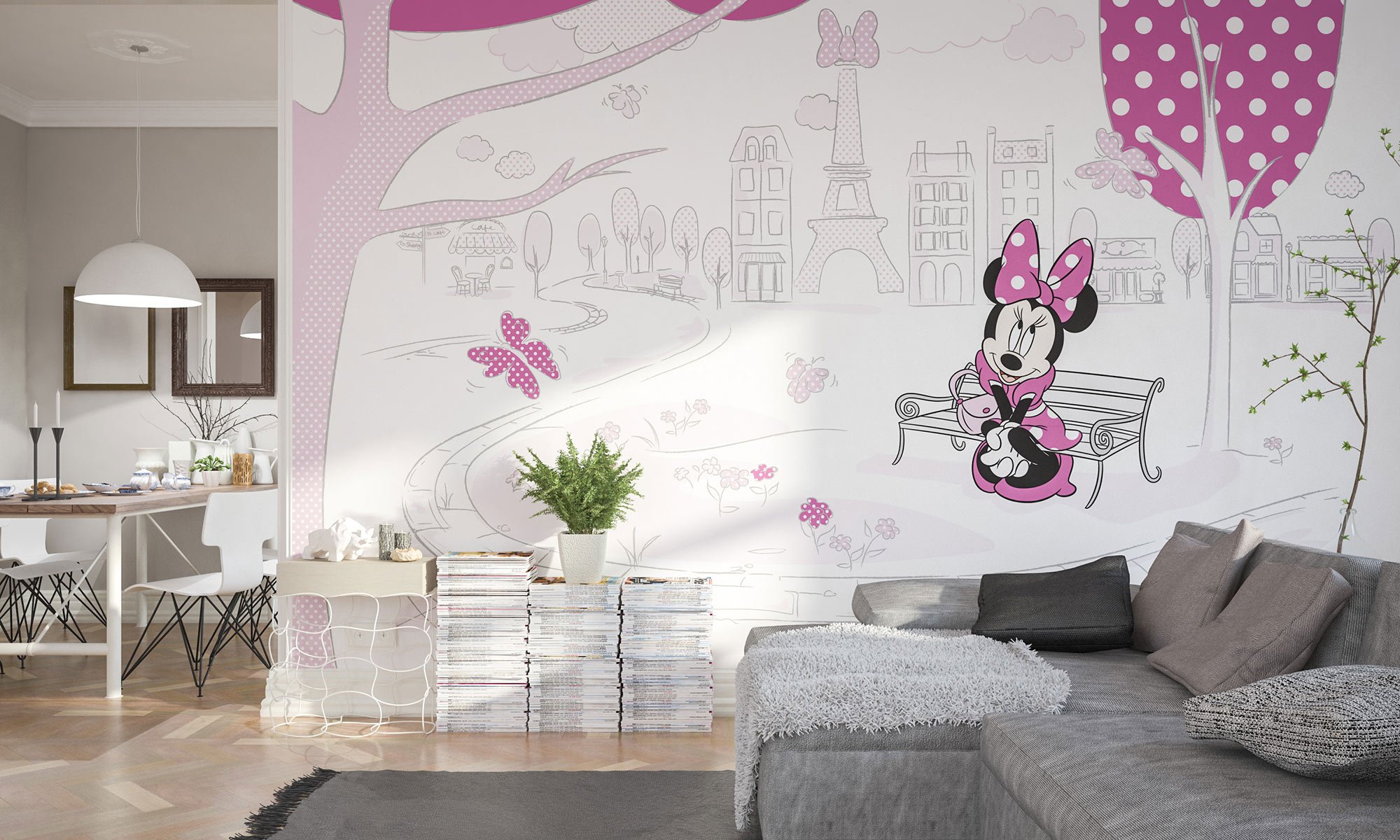 Komar 023-DVD4 Minnie in Paris Wallpaper, Assorted Colours