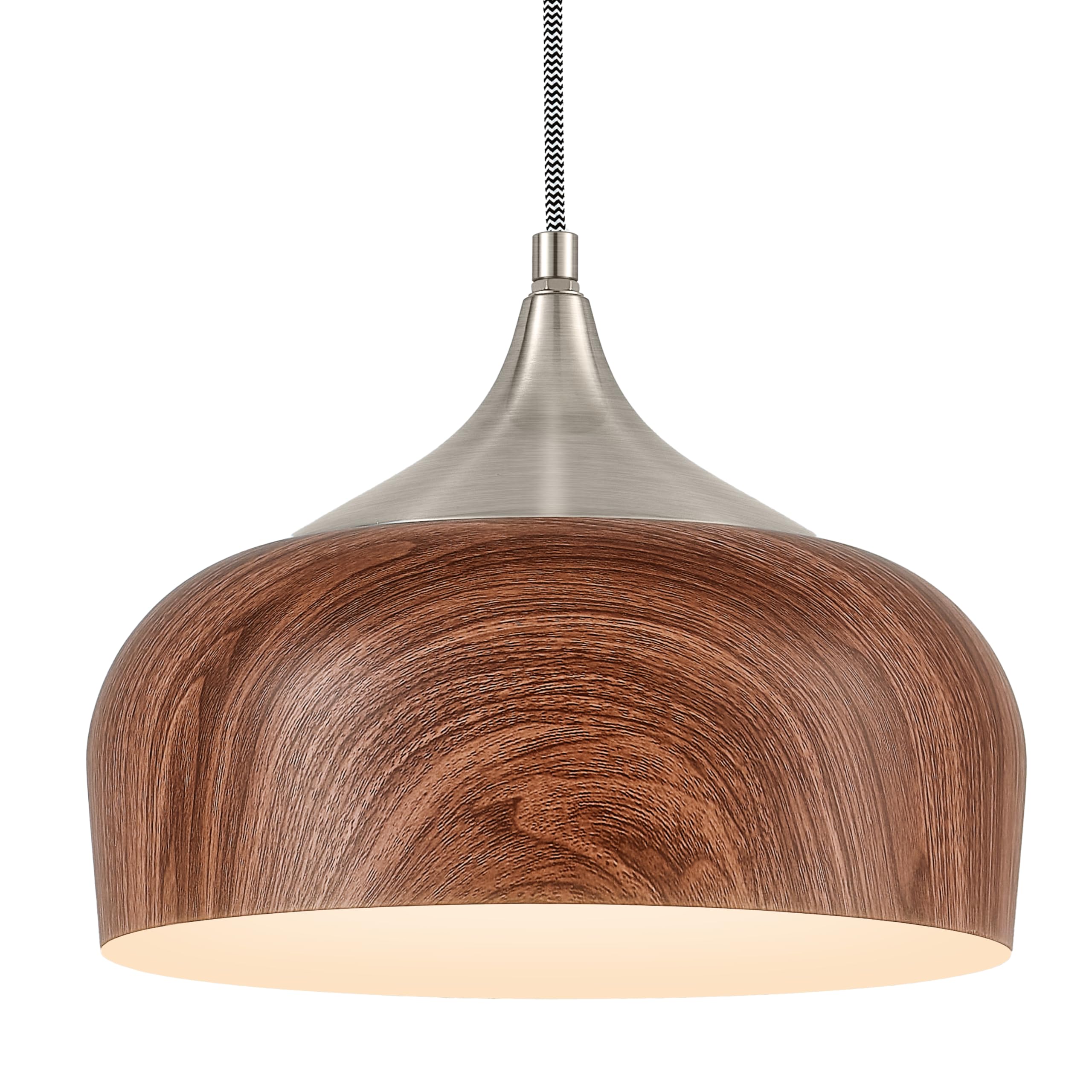 Photo 1 of ELYONA Brushed Nickel Pendant Light Wooden Pattern Dome Pendant Light Fixture Nickel Metal Modern Adjustable Hanging Lighting for Kitchen Island Dining Room Office Hallway Foyer Bedroom, 12 Inch