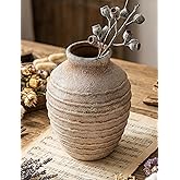 NiHome 6.7" Ribbed Ceramic Vase - Farmhouse Decorative Flower Vase for Fresh or Dried Florals, Vintage Textured Bud Vase for 