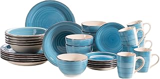 MÄSER 931619 Bel Tempo II 30-teiliges Vintage Geschirr Set für 6 Personen, handbemaltes Keramik Kombiservice in Dunkelblau, Steingut