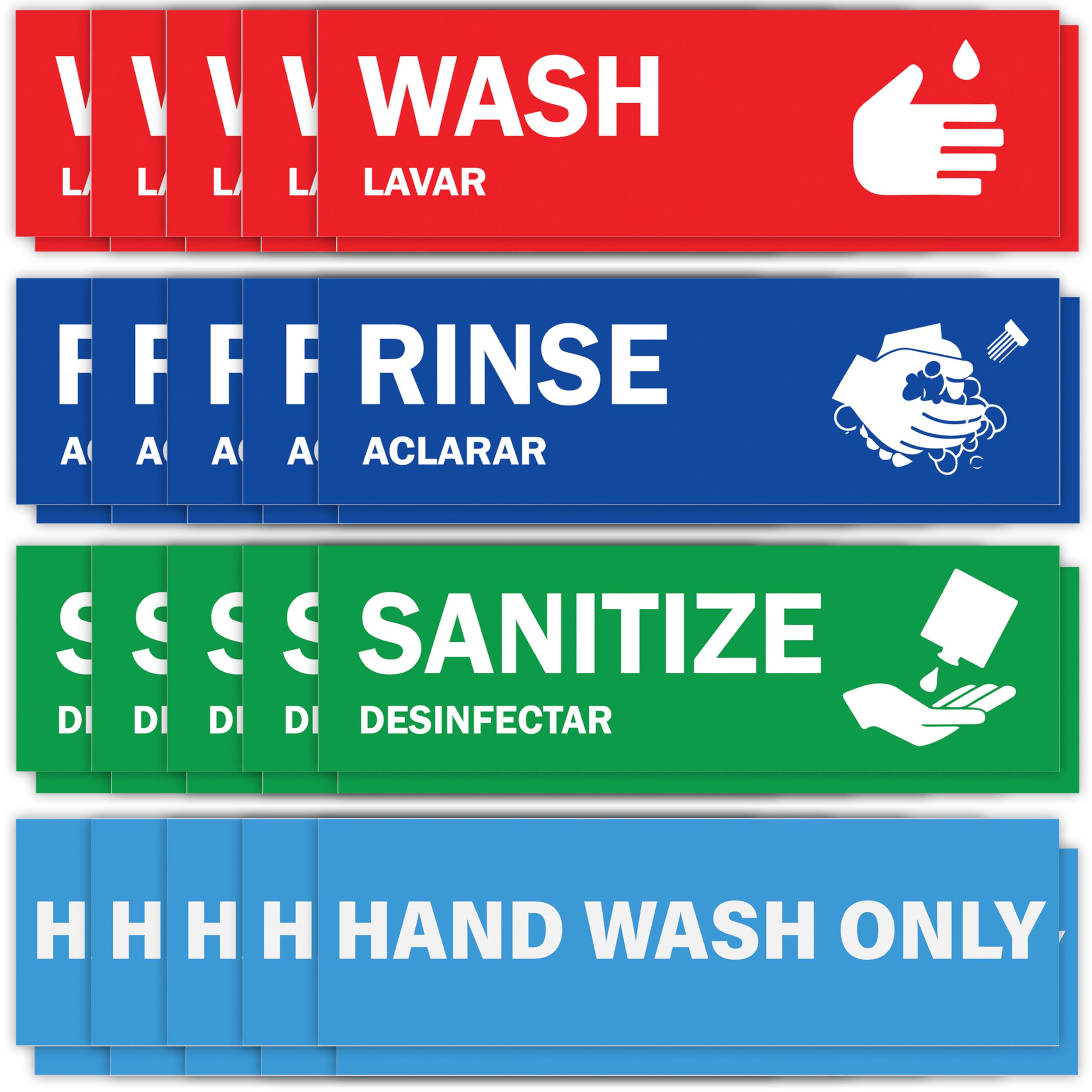 Wash Rinse Sanitize Sink Labels - 10 Pack - 2.75" x 9" - Also Includes Hand Wash Only Sign - Ideal Handwashing Signs for 3 Compartment Sink - Perfect Label Stickers for Restaurant, Commercial Kitchen Image Wash Rinse Sanitize Sink Labels - 10 Pack - 2.75" x 9" - Also Includes Hand Wash Only Sign - Ideal Handwashing Signs for 3 Compartment Sink - Perfect Label Stickers for Restaurant, Commercial Kitchen Image