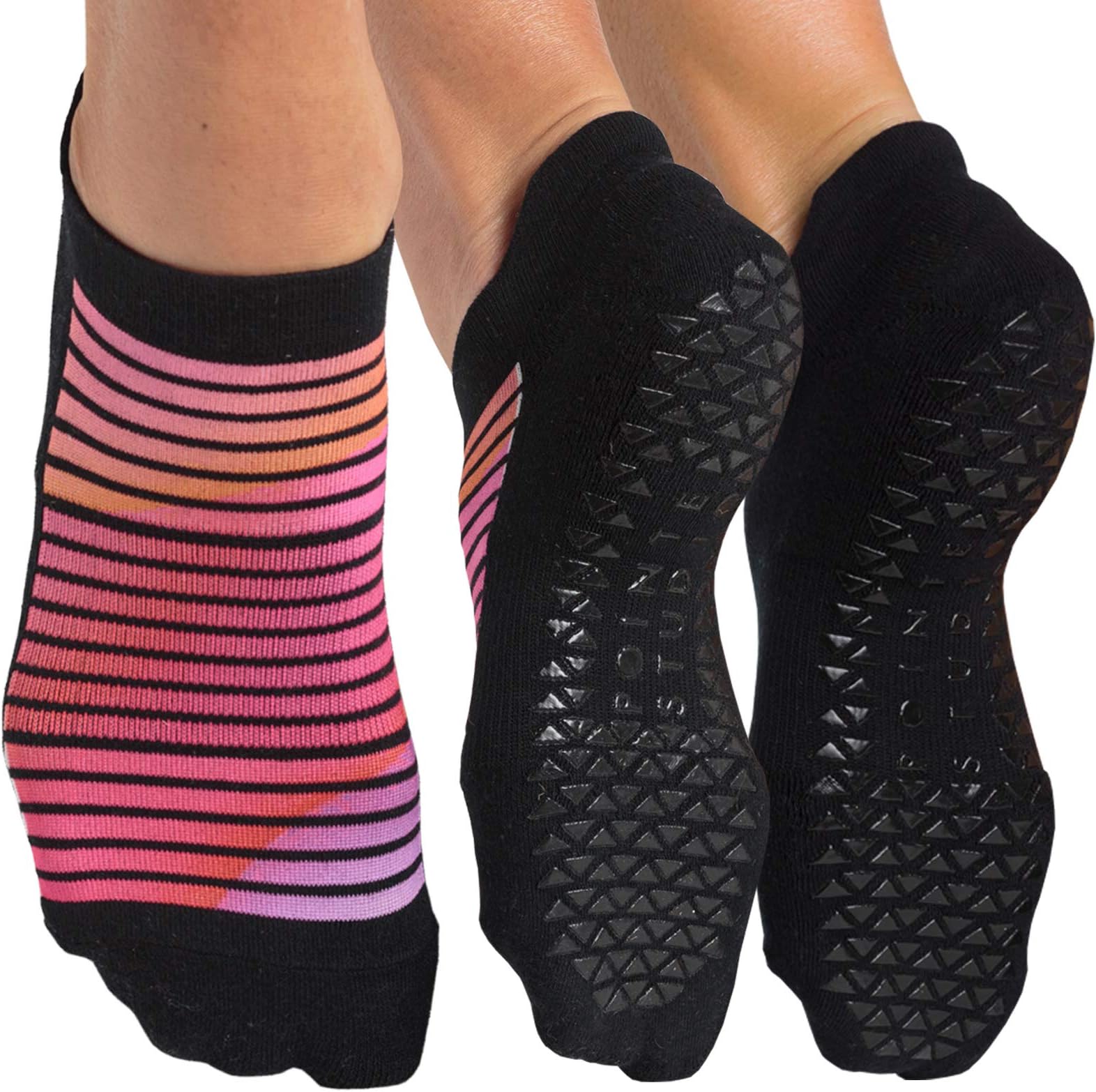 Pointe Studio Ankle Socks for Women with Grippers, 2 Pack [Non-Slip, Yoga, Pure Barre, Pilates, Dance, Bearfoot Workout]