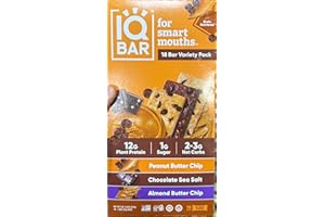 IQBAR IQ BAR Variety 18 Pack | Peanut Butter Cup, Chocolate Sea Salt, Almond Butter Chip | Low Carb, High Fiber, Gluten Free, Vegan Snacks | Low Sugar Keto Energy Bars