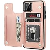 for iPhone 11 Pro Max Wallet Case with Card Holder,OT ONETOP PU Leather Kickstand Card Slots Case,Double Magnetic Clasp and Durable Shockproof Cover for iPhone 11 Pro Max 6.5 Inch (Rose Gold)