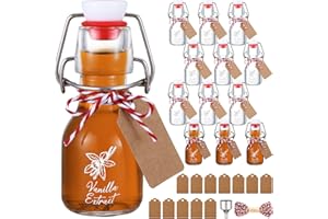 Reallnaive 12 Pack 2 oz Swing Top Glass Bottles for Vanilla Extract Homemade Flip Top Glass Bottles with Caps Cotton Twines Tags Funnel for Christmas Gift Giving Wedding Baby Shower Party Favors
