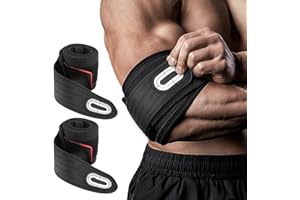 Jaffick Elbow Wraps for Weightlifting (1 Pair) - Double-Layer Reinforced 40'' Elastic Elbow Brace Compression Strap & Gym Joint Support Brace - for Bench Press, Powerlifting, and Pressing