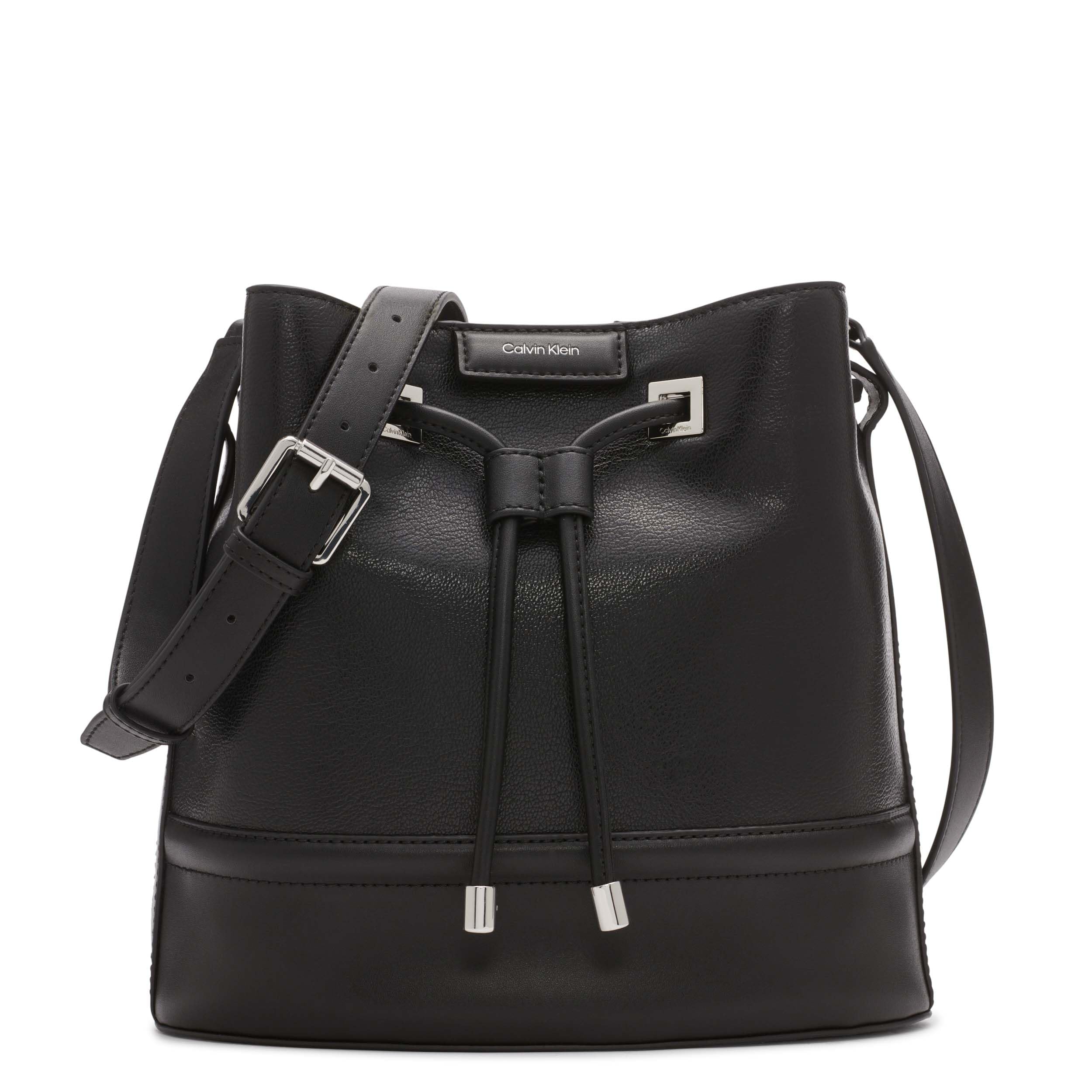 Photo 1 of Calvin Klein Women's Ash Crossbody Bag – Vegan Leather, Monogram, 2 Pockets, Black/Silver, One Size
