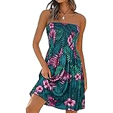 elescat Summer Dresses for Women Strapless Casual Beach Cover Ups Tube Top Sundress
