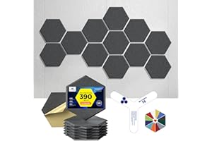 Dexmoko Self-Adhesive Acoustic Panels [390 lbs/yd³ Ultra-High Density], 2nd Generation Sound Absorbing Panel, Professional Level Sound Panel, Polyester Soundproof Foam [Size M, Pebble Grey]