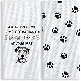 TNUW Funny Airedale Terrier Dog Paw Gifts Kitchen Towels 16X24In Set of 2, Decorative Hand Tea Towels for Home Decor, Dog Lovers Gifts for Women