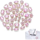 Ksheria Colorful Crystal Sew on Rhinestones 50pcs Mixed Shapes Crystal Glass with Metal Base Craft Jewels and Gems for Clothes Hats Jewelry Making DIY Accessories Decoration (Pink)