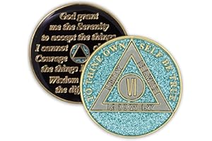 THE TOKEN SHOP 6 Year Sobriety Coin | Glitter Triplate AA Chip Recovery Anniversary Token (Blue)