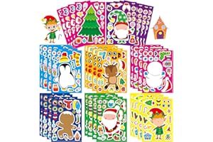 DUJAA 32 Sheets Christmas Stickers for Kids, Make Your Own Characters Mix and Match Sticker, Make a Face Stickers Winter Holiday Gift, Xmas Party Games Sticker Christmas Party Favor