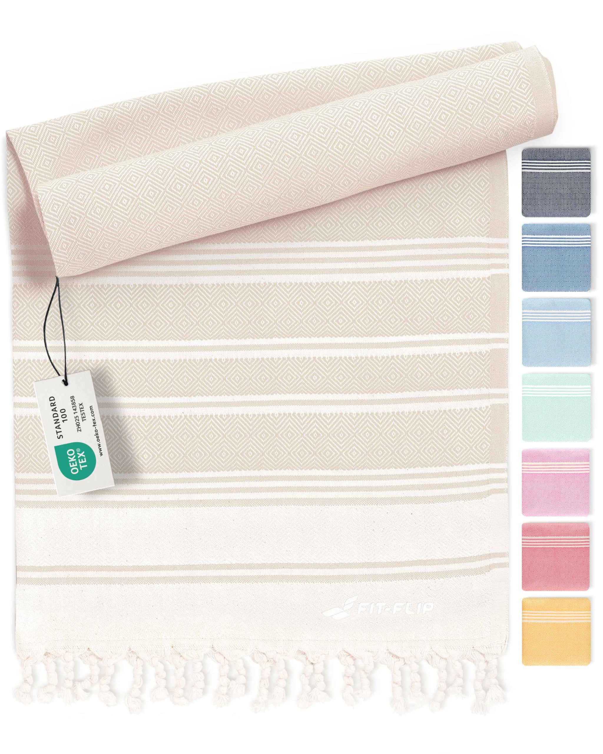 Fit-Flip Hammam Beach Towel XXL Made from 100% Cotton - Quick-Drying Turkish hamam Towels - Large fouta or pestemal Ideal as a Thin Sauna Blanket - Sand – 100x200cm Diamond