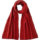 RYYOYY Soft Warm 100% Cashmere Scarf for Women Lightweight Luxury Cable Stitch Scarves Rust Red