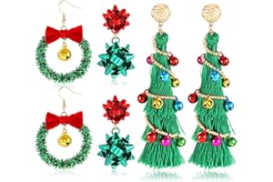 NVENF Christmas Earrings for Women Xmas Bow Wreath Earrings Long Tassel Christmas Tree Earrings Festive Gifts Holiday Accessory