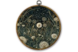 Mcehtle Moody Vintage Dandelion Floral Wall Art Decor, Dark Botanical Wildflower Framed Canvas Prints 10x10, Modern Gothic Floral Round Wall Hanging Artwork Decorations for Bedroom Living Room