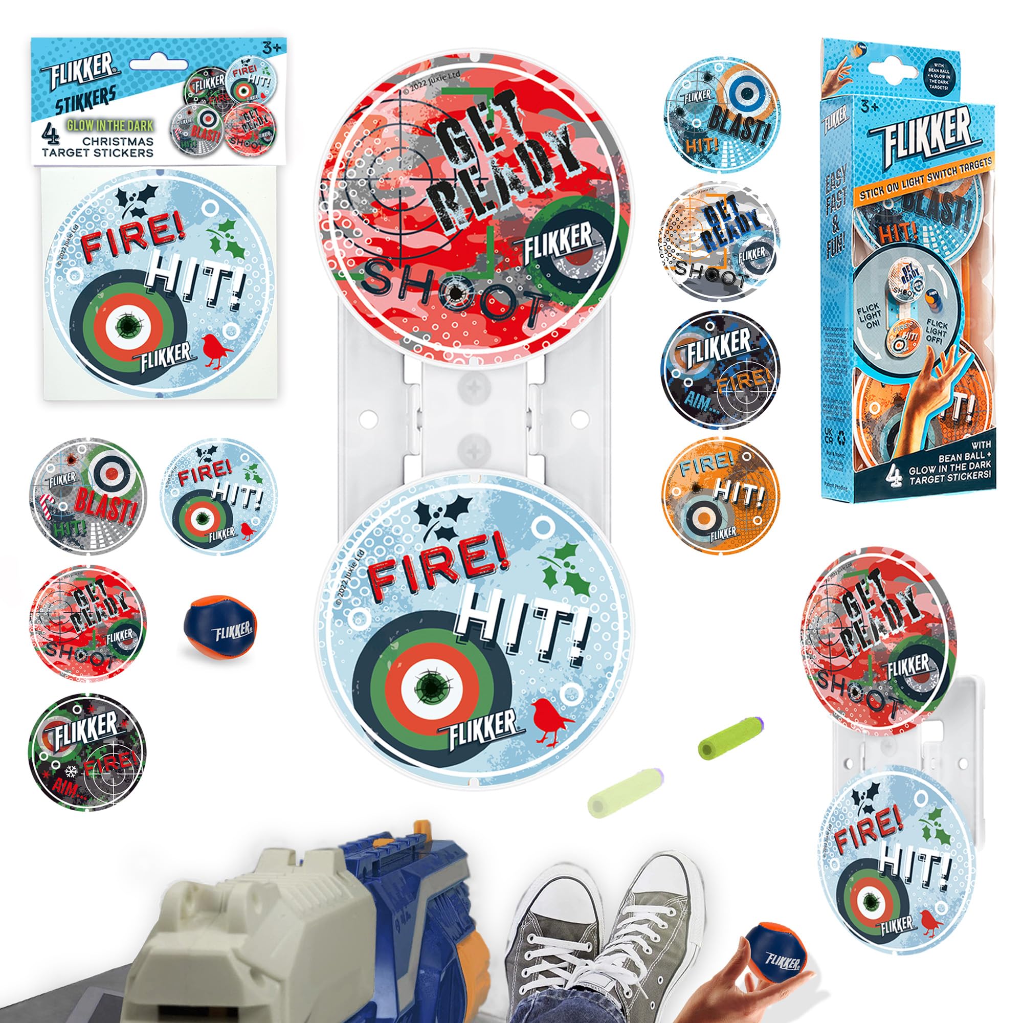 Flikker Christmas Nerf Target Gift - Cool Gadget Toy + Fun Stocking Filler With Extra Swappable Christmas Targets - Fun Novelty Gift for Boys, Girls, Kids & Teens