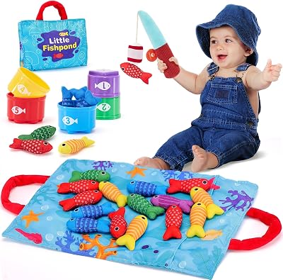 hahaland 22pc Fabric Fishing Game Montessori Toys for 1 Year Old Kids
