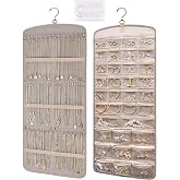 Hanging Jewelry Organizer With Zippered Pockets - Necklace & Earring Holder For Closet, Wall, Or Door, Grey - View #2