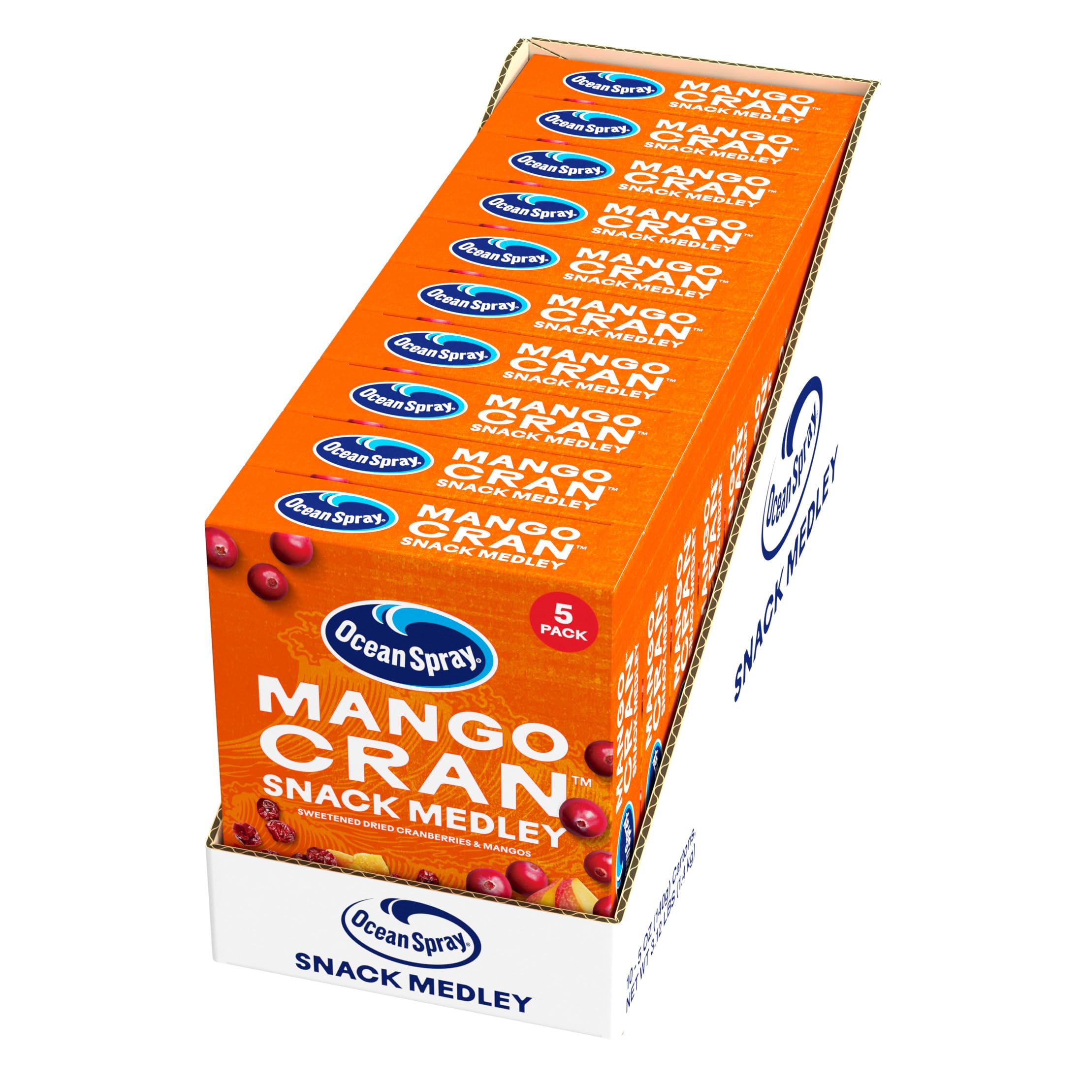 Photo 1 of *BBD Dec 8, 2025* Ocean Spray® Mango Cran™ Snack Medley, Cranberry and Mango Dried Fruit Snack, 1 Oz Pouches, 5 Count (Pack of 10)