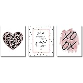 Brooke & Vine Inspirational Girl Room Wall Decor Art Prints (UNFRAMED 8 x 10) Women Office Teen, Tween, Kids, Motivational Posters Home, Bedroom, Dorm or Cubicle (Rose Gold - Grateful Heart)