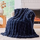 BENVWE Fluffy Faux Fur Throw Blanket for Couch, Soft Plush Thick Cozy Fuzzy Luxury Minky Bubble Blanket for Home Living Room Decor Gift for Women, Navy Blue, 51" x 63", 1100GSM