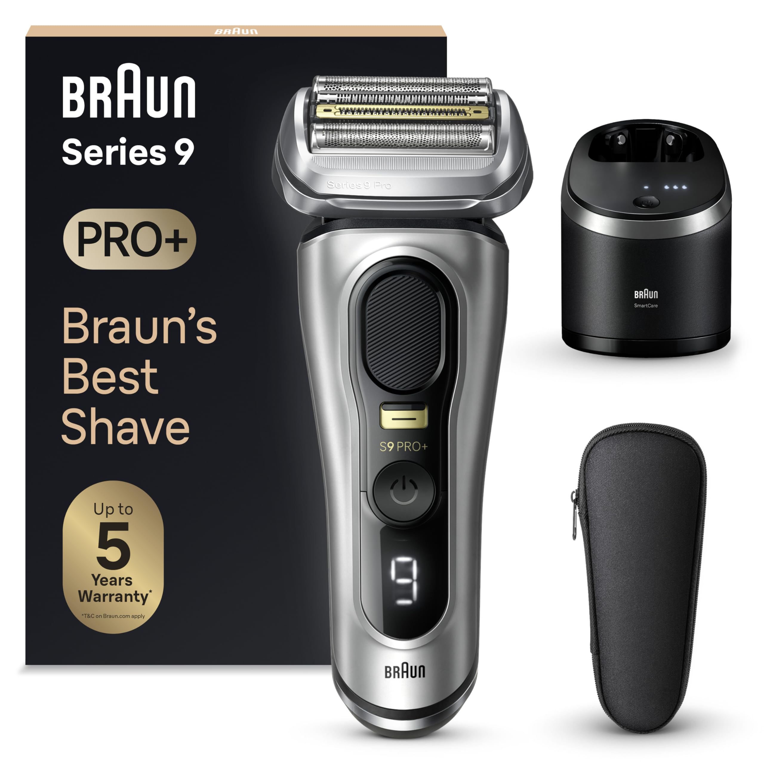 Braun Series 9 PRO+, Rasoio Elettrico, Regolabarba Uomo, Rifinitore di precisione, Custodia Viaggio, Lame Flessibili, SmartCare, Impermeabile, Batteria Litio Ion, Idea Regalo, Serie 9567cc Argento