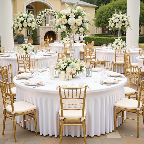 LEEGLERI 6 PACK SPANDEX WHITE ROUND TABLECLOTHS FOR...