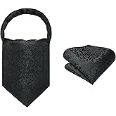HISDERN Ascot Ties for Men Paisley Floral Ascot and Pocket Square Set Classic Self Tie Mens Cravat Handkerchief for Wedding
