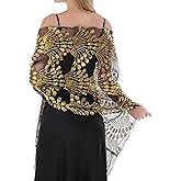 changyexi Shawls Wraps for Women, Sheer Chiffon Shawl for Formal Evening Dresses, Sparkly Sequined Tassel Weddings Cover Ups
