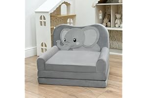 Macardac Toddler Couch, 2-in-1 Kid's Fold Out Sofa with Dino Plush Pillow, Dinosaur Baby Chair for Boys and Girls, Convertible to Lounger, 1-Seat Kids Furniture