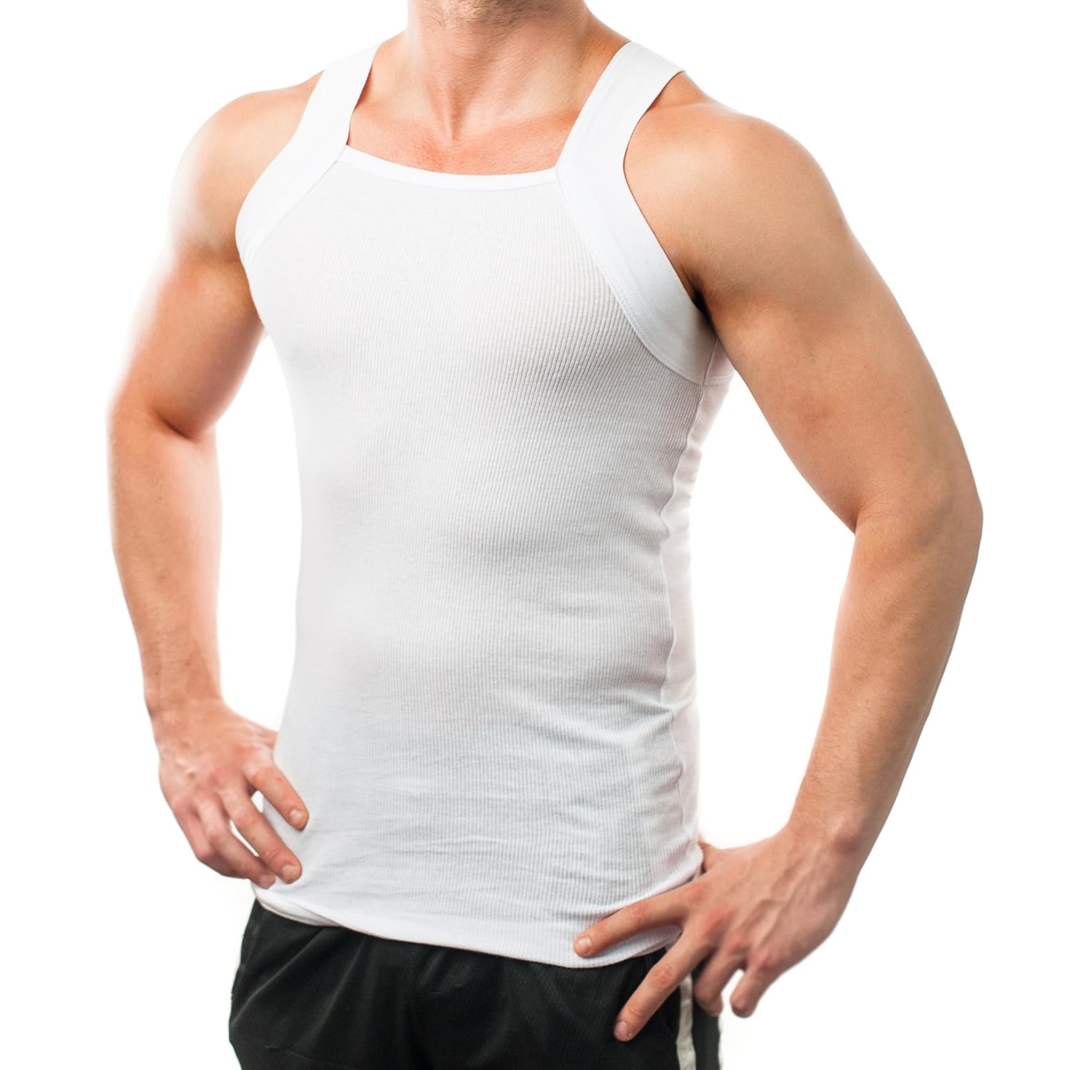 Men's Gunit Style Tank Tops Square Cut Muscle Ribbed Underwear Shirts