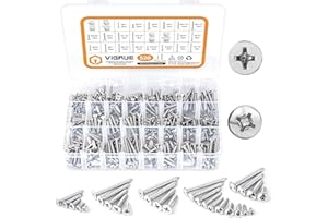VIGRUE 520pcs 304 Stainless Steel Wood Screw Assortment Kit, #4#6#8#10 Flat Head & Pan Head Philips Self Tapping Screw Assortment
