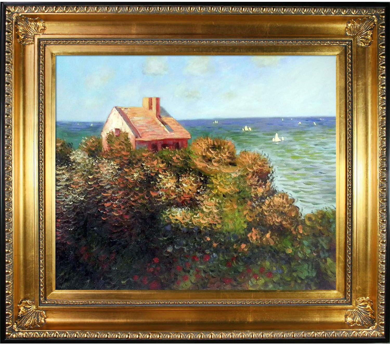 Paintings - overstockArt Fishermans Cottage at Varengeville Hand Painted Oil Canvas Art by Monet, 20 by 24-Inch, Regency Gold Frame