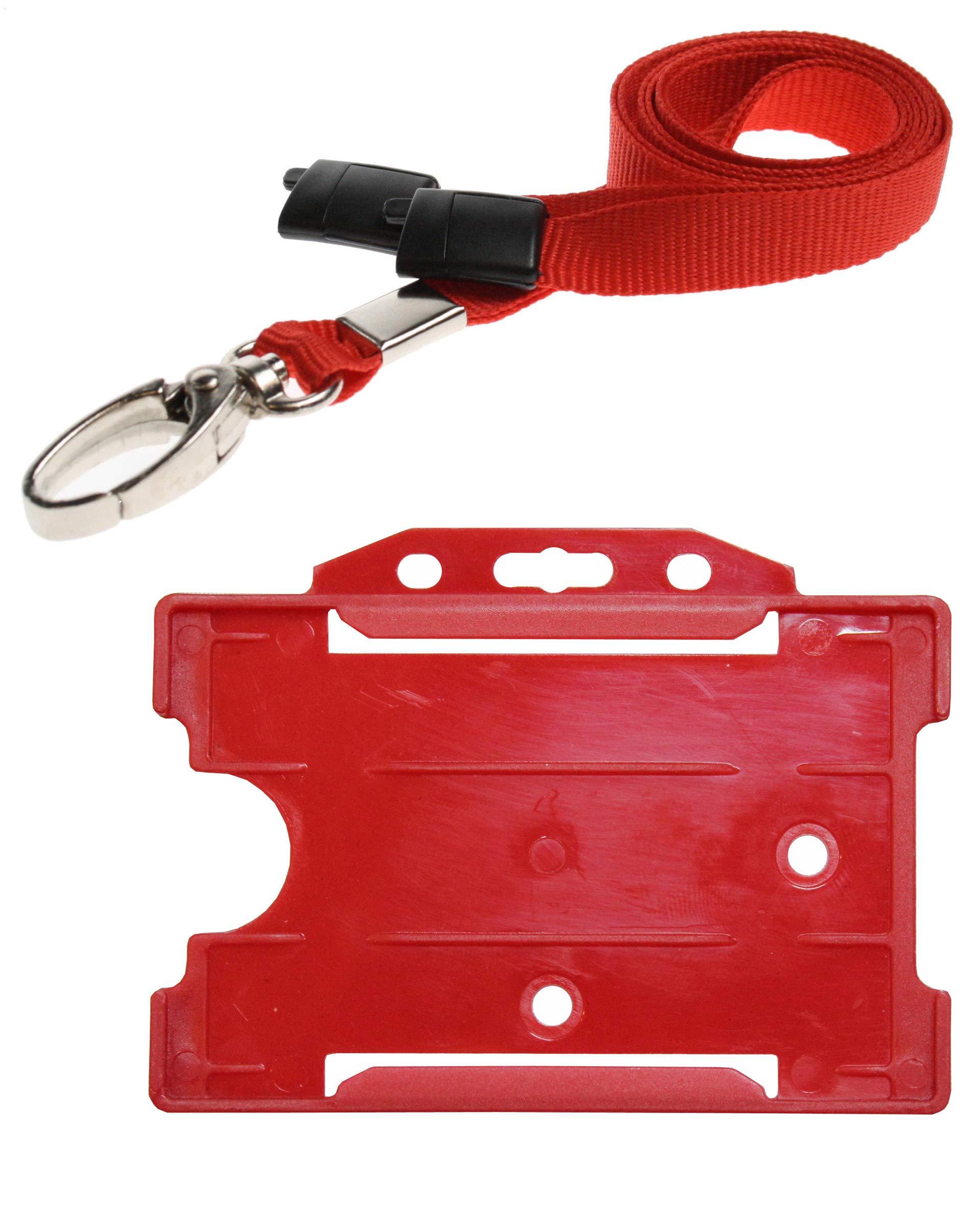 PCL Media ltd 10 Red Lanyard with Card Holders and 10 Neck Strap Safety Breakaway Lanyard (Red Metal Clip)