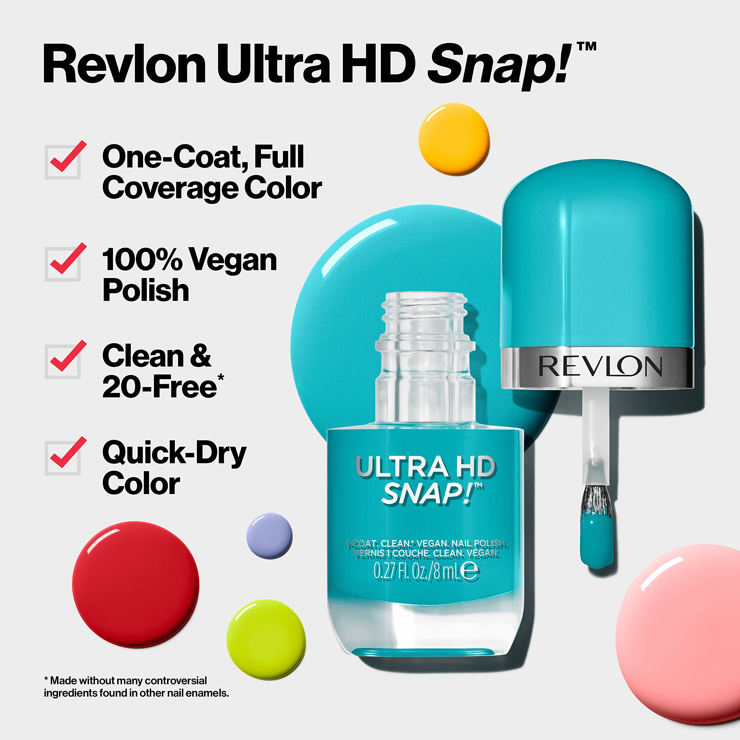 REVLON Ultra HD Snap Nail Color, Natural Rich Glossy Polish, 100% Vegan Formula, No Base or Top Coat Needed, 024 So Shady, 0.27 fl oz